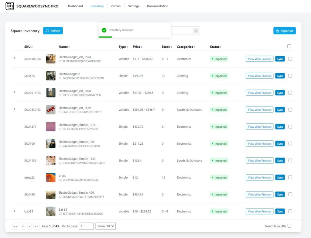 Square WooCommerce Import Table