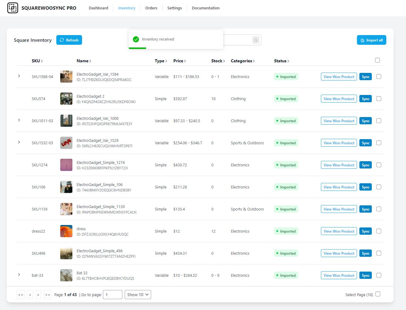 Square WooCommerce Import Table