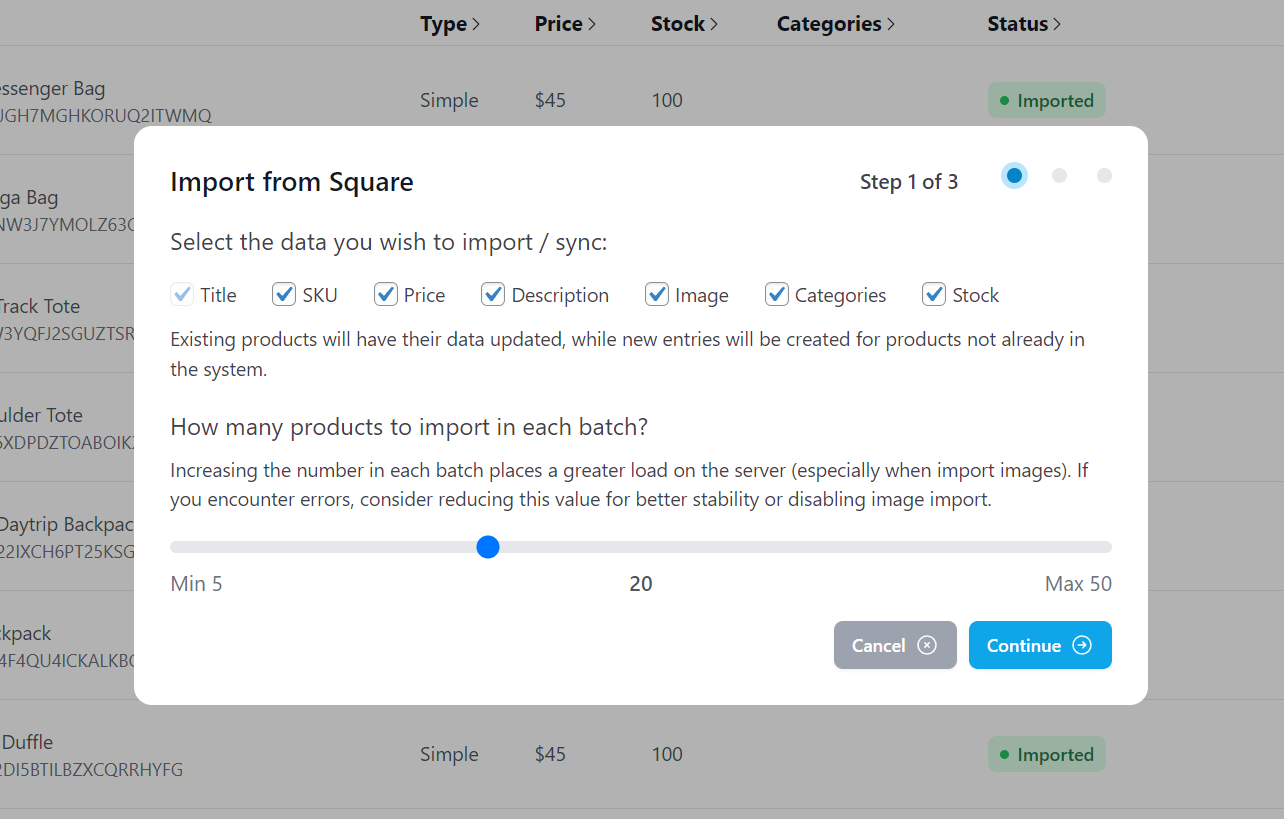 Square WooCommerce Dynamic Import