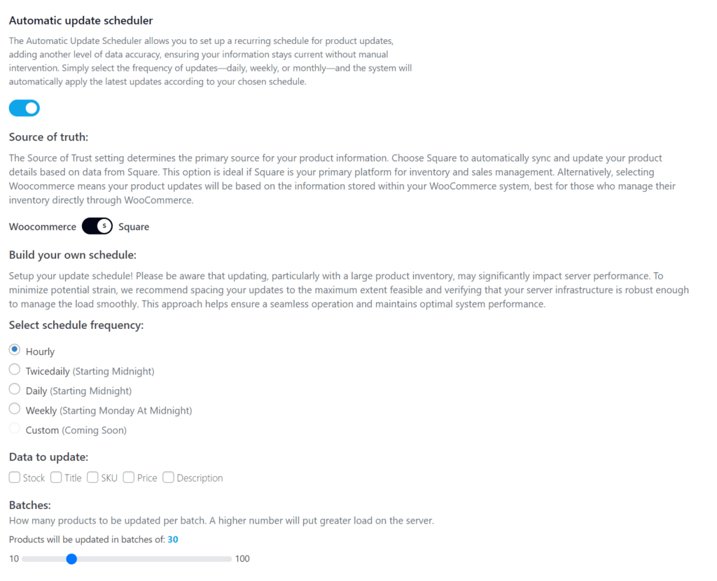 Automatic update scheduler for WooCommerce and Square