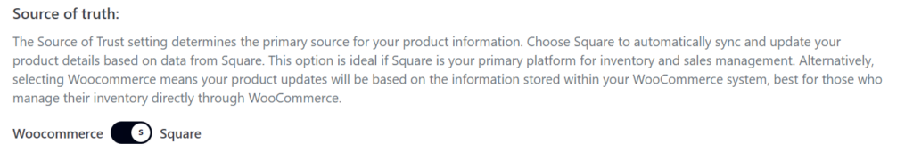 SquareSync for Woo Scheduler Source of Truth settings