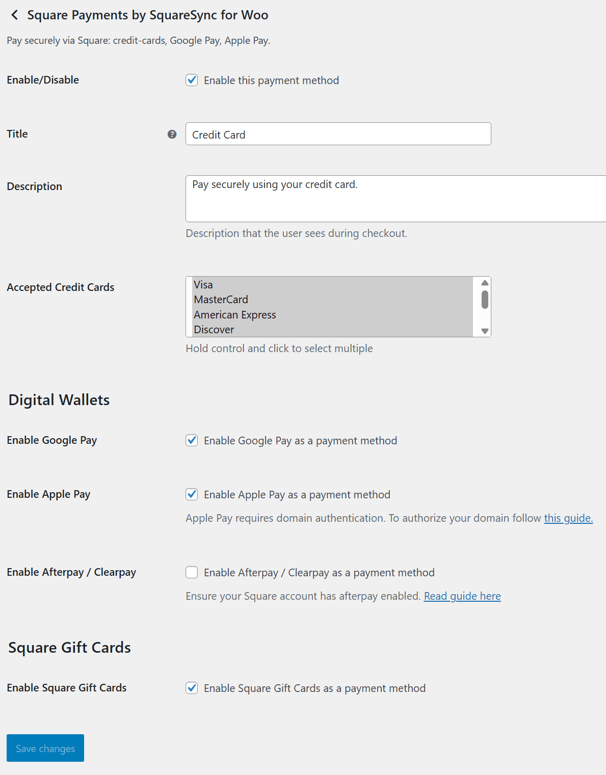 Square Payment Methods for WooCommerce 1