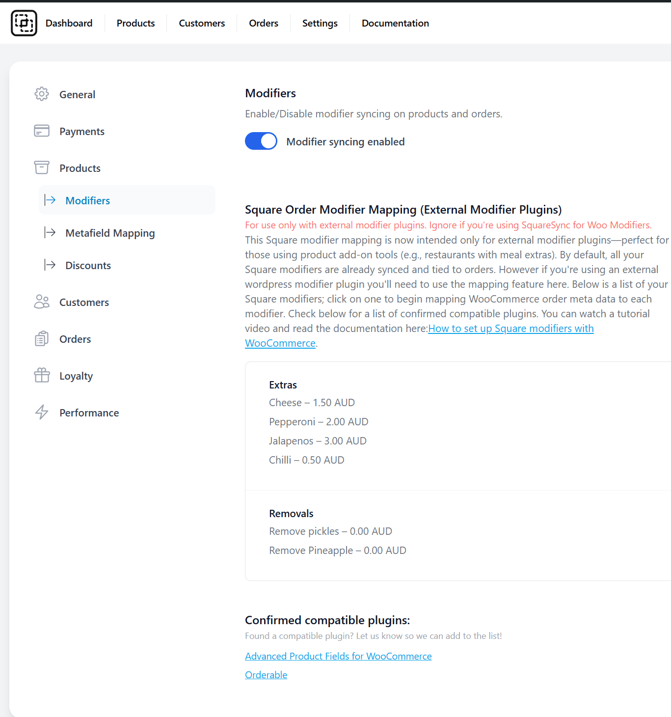 WooCommerce Square Modifier Mapping 1