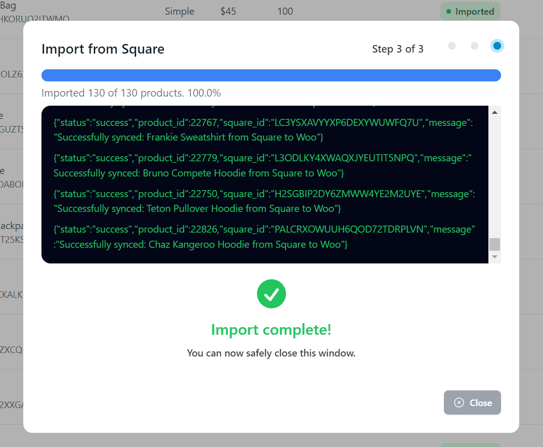 woocommerce square import results 1